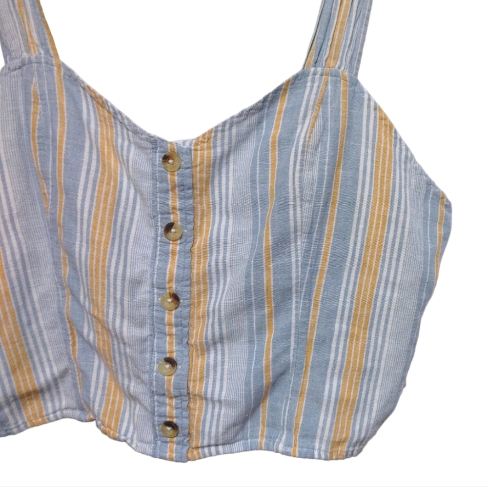 American Eagle Blue Yellow Stripe Button Front Crop Top Women's Plus Size XXL - Picture 3 of 6